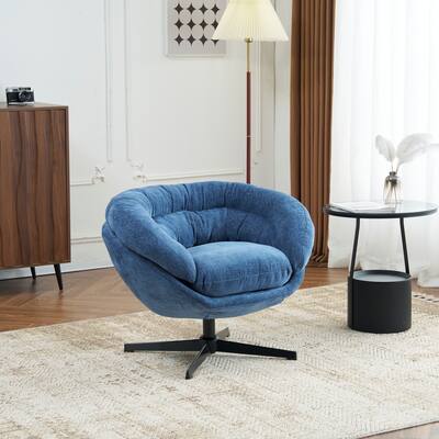 Chenille Upholstered 360° Swivel Club Chair/Accent Chair with Removable Cushion, Round Office Chair with Black Metal Base
