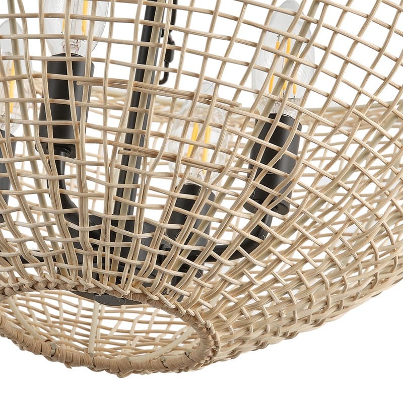 Modern Farmhouse 4-Light Pendant with Woven Rattan Basket Shade and Black Chain Finish