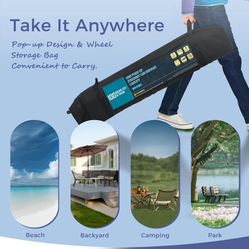 10' x 10' Pop Up Outdoor Canopy Tent Commercial Instant Reinforce Canopies with Wheel Carry Bag & Storage Pocket