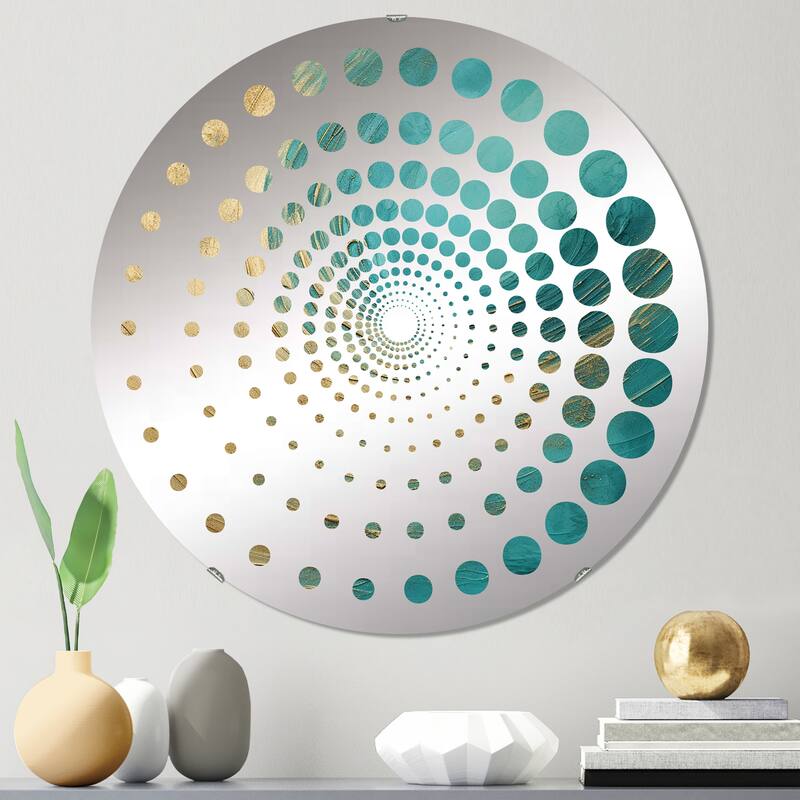 Designart "Gold Teal Oceans Alchemy Spiral I" Abstract Spirals Gold Wall Mirror - Modern Wall Art Mirror For Bathroom - 24in.x24in.
