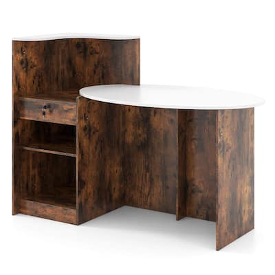 Costway Reception Desk with Lockable Drawer & Adjustable Shelf Oval