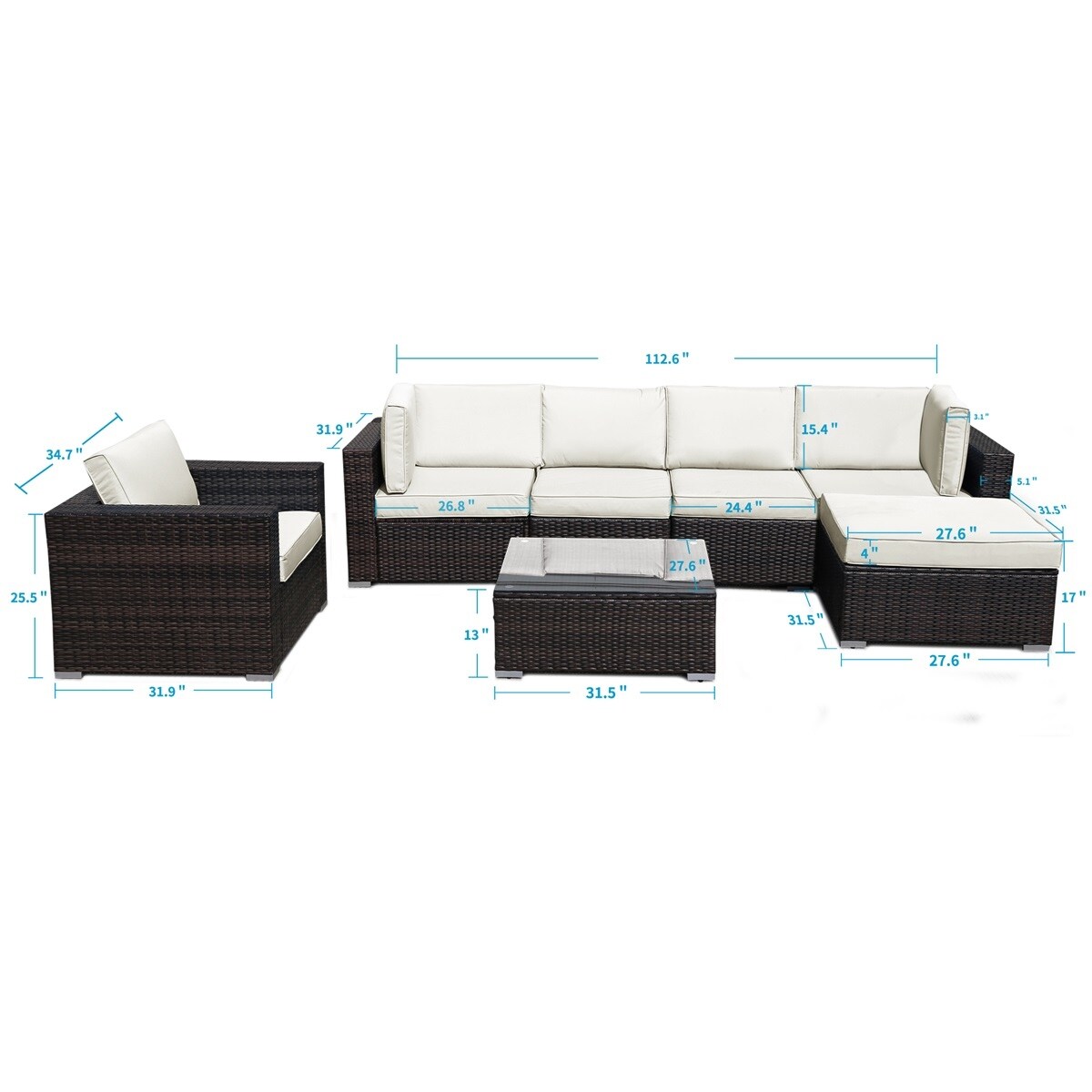 Shop Leisure Zone 7 Pieces Rattan Patio Furniture Set With Cushions Overstock 27877170