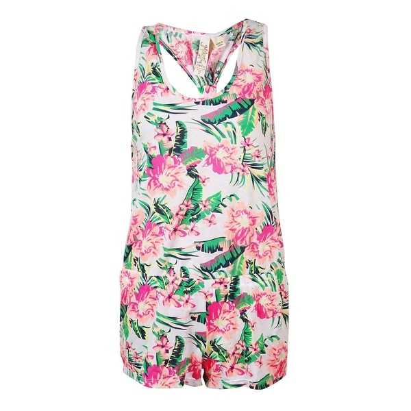 Miken Women's Tropical Floral Racerback Romper Cover Up - Coral