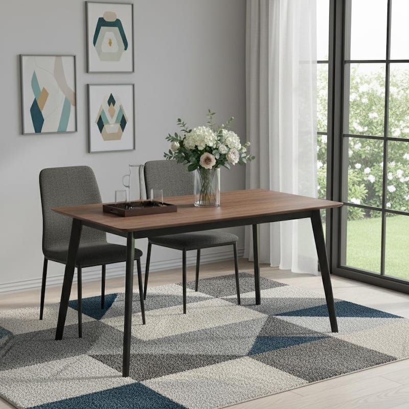 HomeRoots 59" Walnut and Black Wood Dining Table - 59.00 in. x 30.00 in. x 35.00 in. - Walnut/Black - 59.00 in. x 30.00 in.  x 35.00 in.