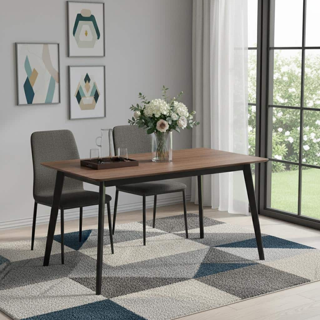 HomeRoots 59" Walnut and Black Wood Dining Table - 59.00 in. x 30.00 in. x 35.00 in.