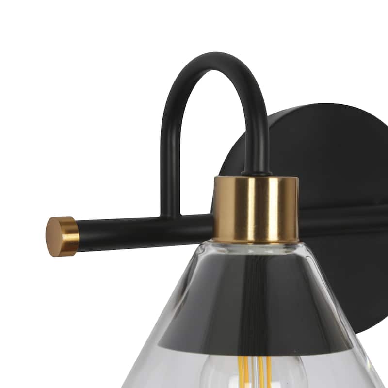 Petia Modern Farmhouse 4-Lights Black Bathroom Vanity Lights Wall Lamps with Cone Glass Shade - L 28" x D 6.7" x H 6.7"