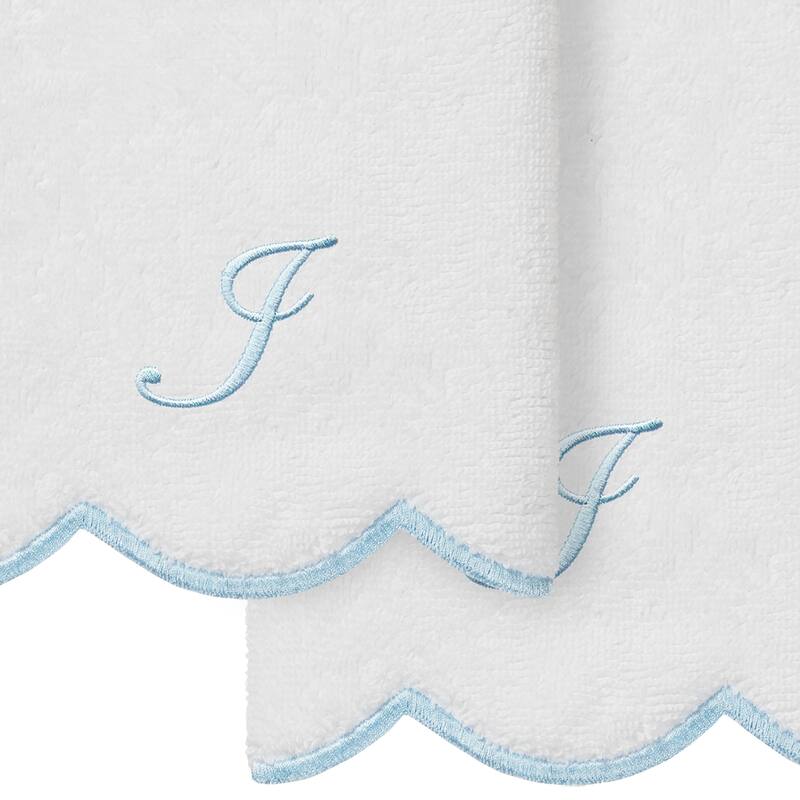 Authentic Hotel and Spa 100% Turkish Cotton Blue ADORNIA Scallop Personalized 2 Piece Fingertip Towel Set - 2 Fingertip Towels