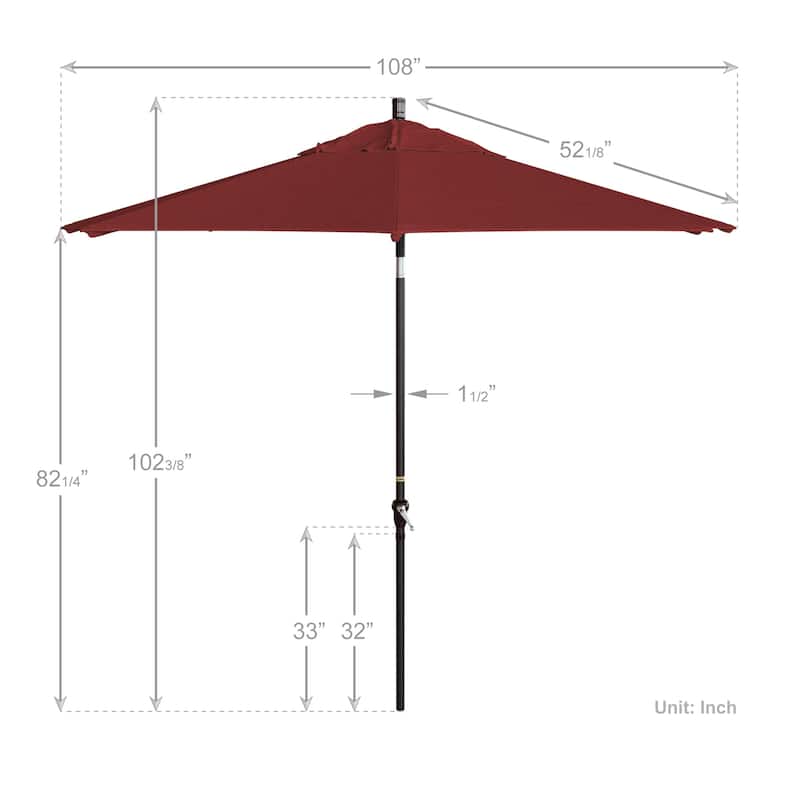 California Umbrella 9' Sunset Series Patio Umbrella Bronze Aluminum Frame and Ribs, Crank Lift Auto Tilt, Sunbrella Cilantro