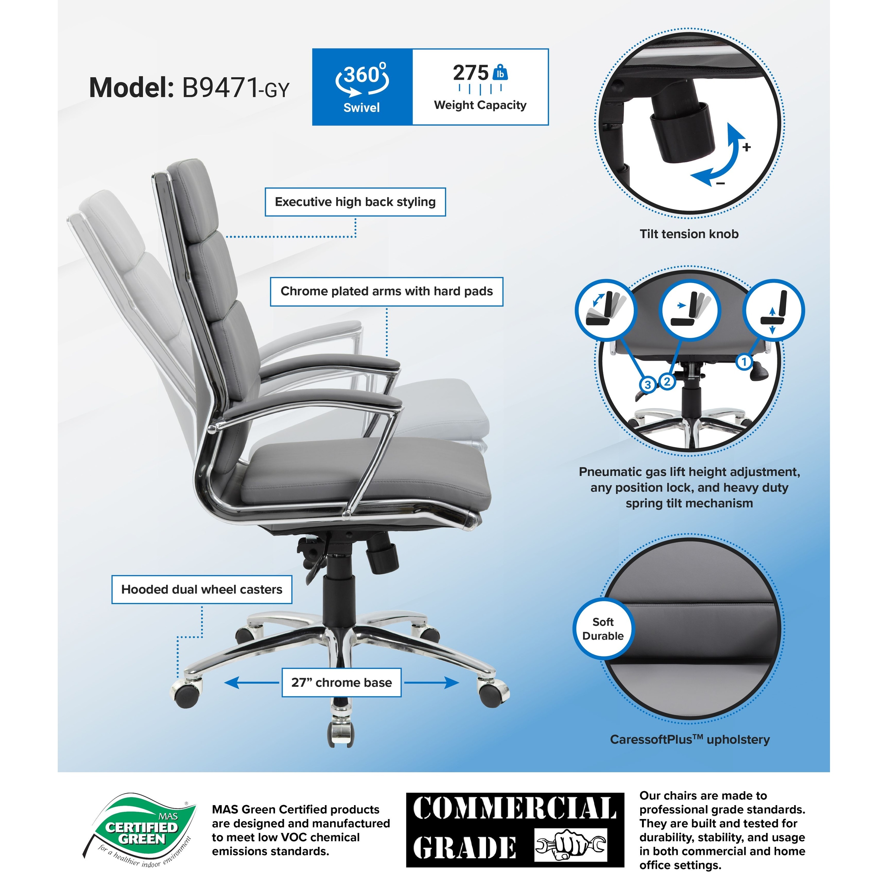 Boss CaressoftPlus Chrome Finish Executive Chair