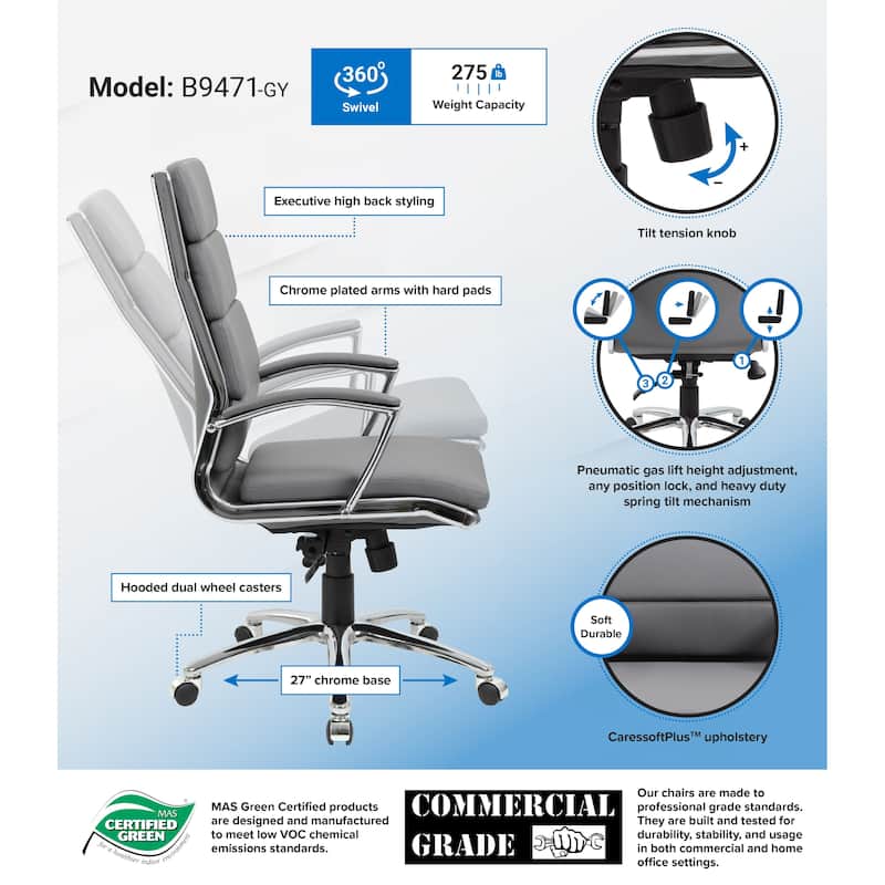 Boss CaressoftPlus Chrome Finish Executive Chair