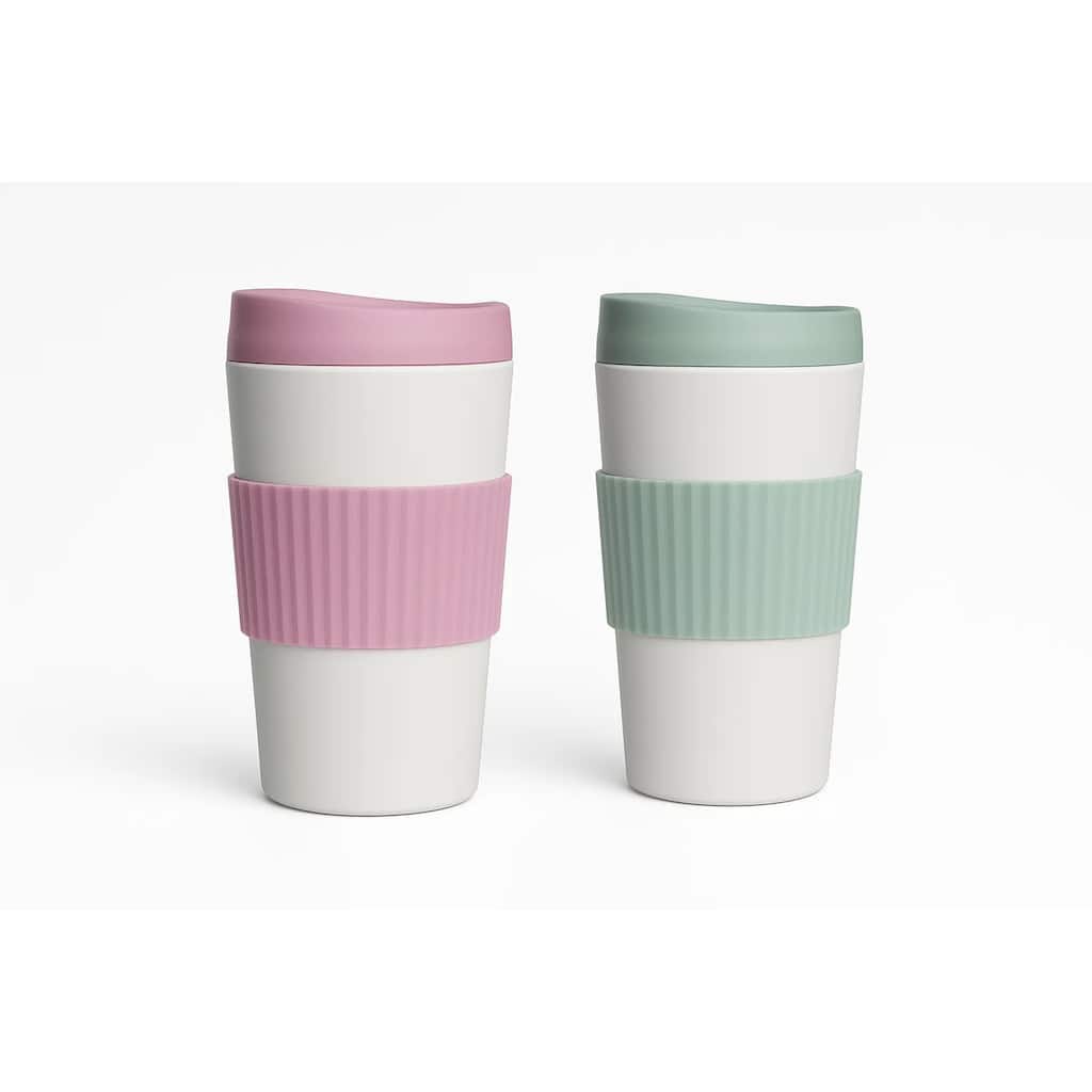 Mesa Hot Double Wall Travel Tumbler, Pink & Green, 20 oz, Set of 2