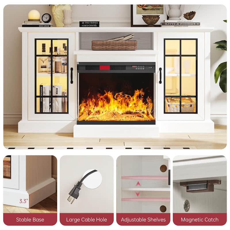 59'' Fireplace TV Stand with 3-Sided Glass Electric Fireplace