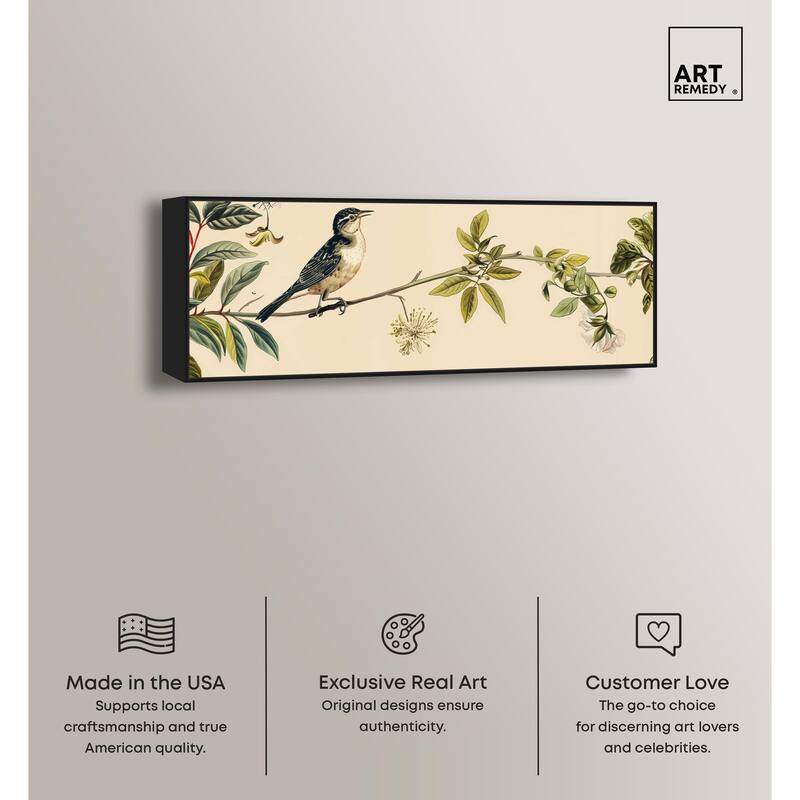 Vintage Bird Floral Panoramic Canvas by Art Remedy