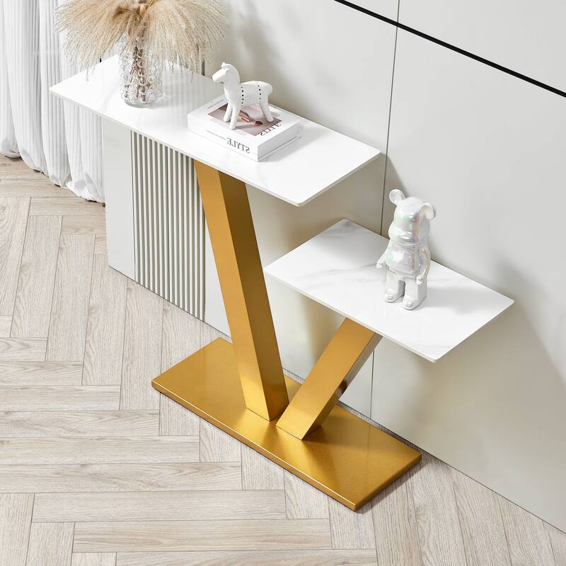 Modern Console Table with Metal Frame and Adjustable Foot Pads