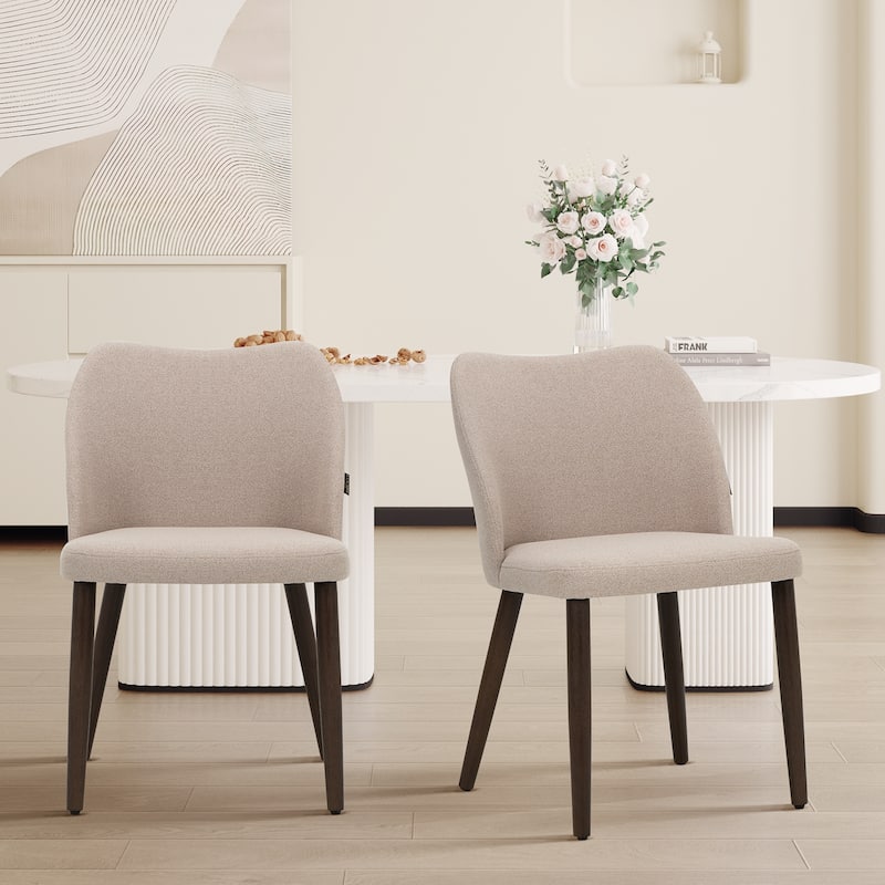 Set of 2 Wooden Dining Chairs, Beige Upholstered Fabric for Kitchen & Dining Room