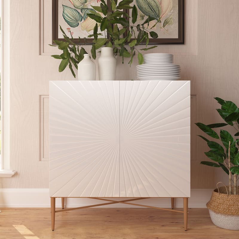 Clihome 2 Door Vintage Wood Media Storage Accent Cabinet - White