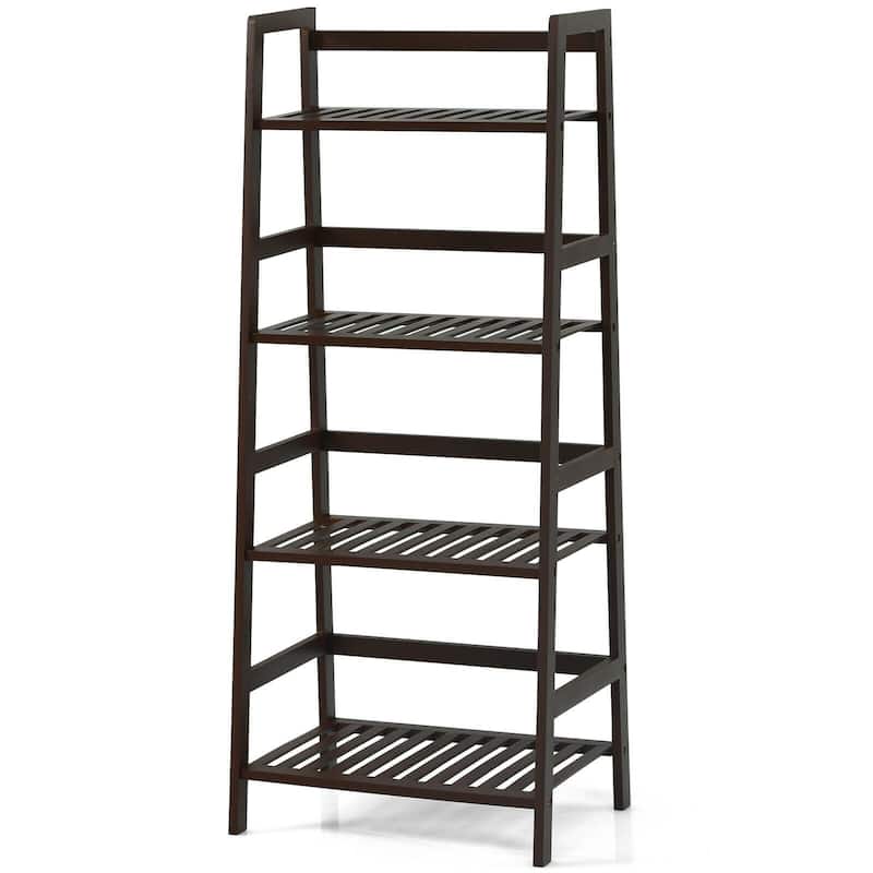 4-Tier Bamboo Ladder Shelf-Brown - 19" x 12.5" x 45" (L x W x H)