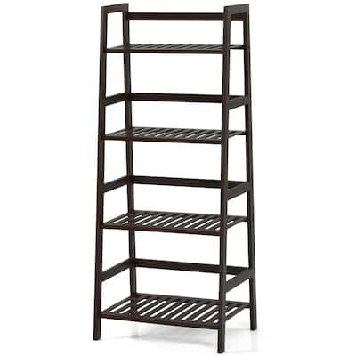 4-Tier Bamboo Ladder Shelf-Brown - 19" x 12.5" x 45" (L x W x H)