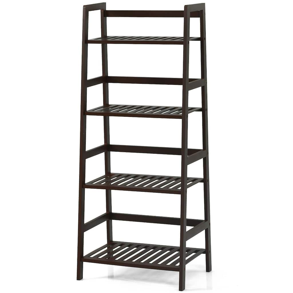4-Tier Bamboo Ladder Shelf-Brown - 19" x 12.5" x 45" (L x W x H)
