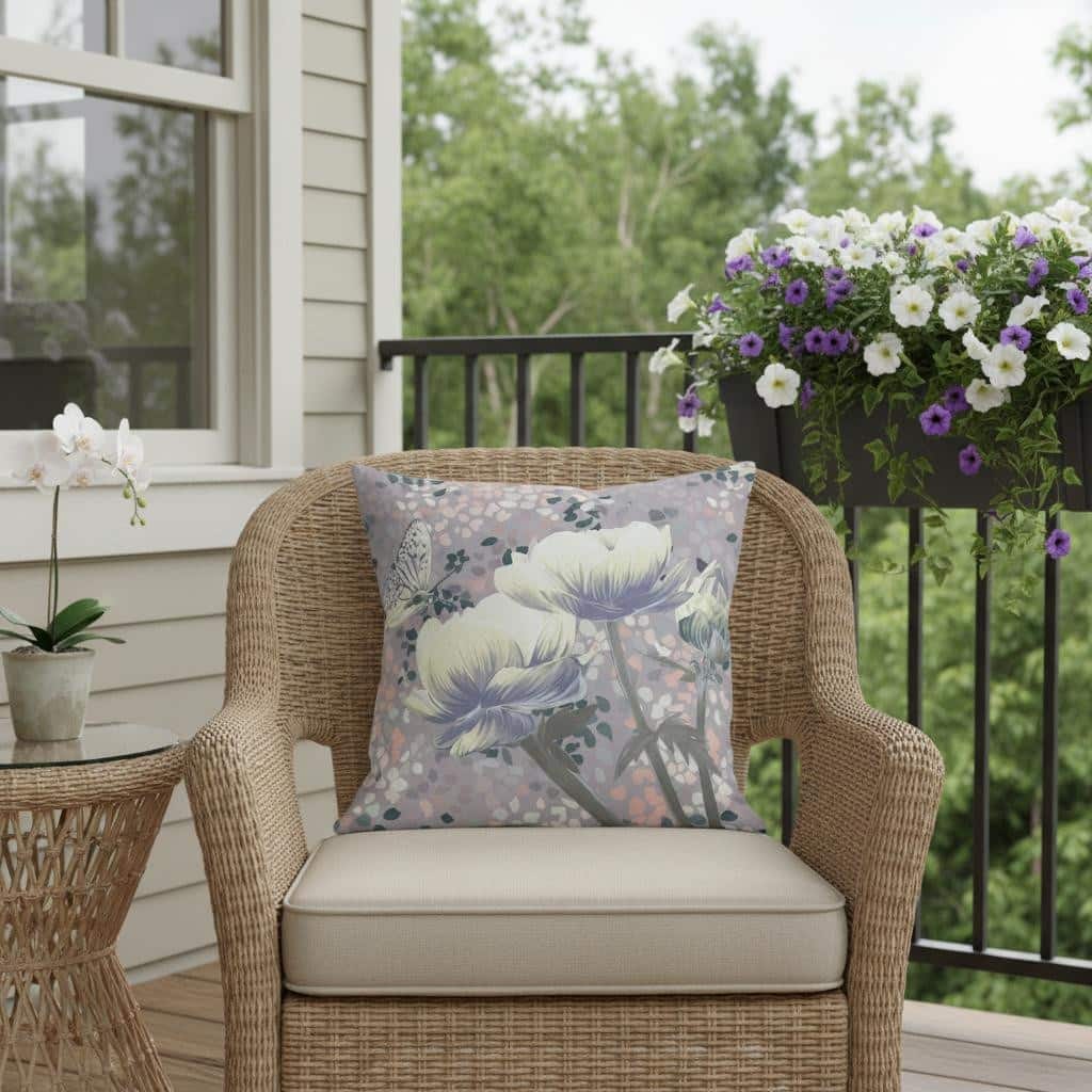 HomeRoots 18" x 18" Yellow Butterfly Blown Seam Floral Indoor Outdoor Throw Pillow - 18.00' X '5.00' X '18.00