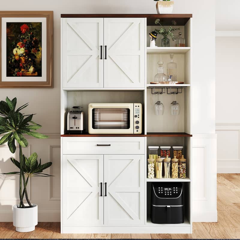 71'' Farmhouse Kitchen Pantry Sideboard with Cabinet and Drawer, Multifunctional Kitchen Buffet with Hutch and Glass Holder