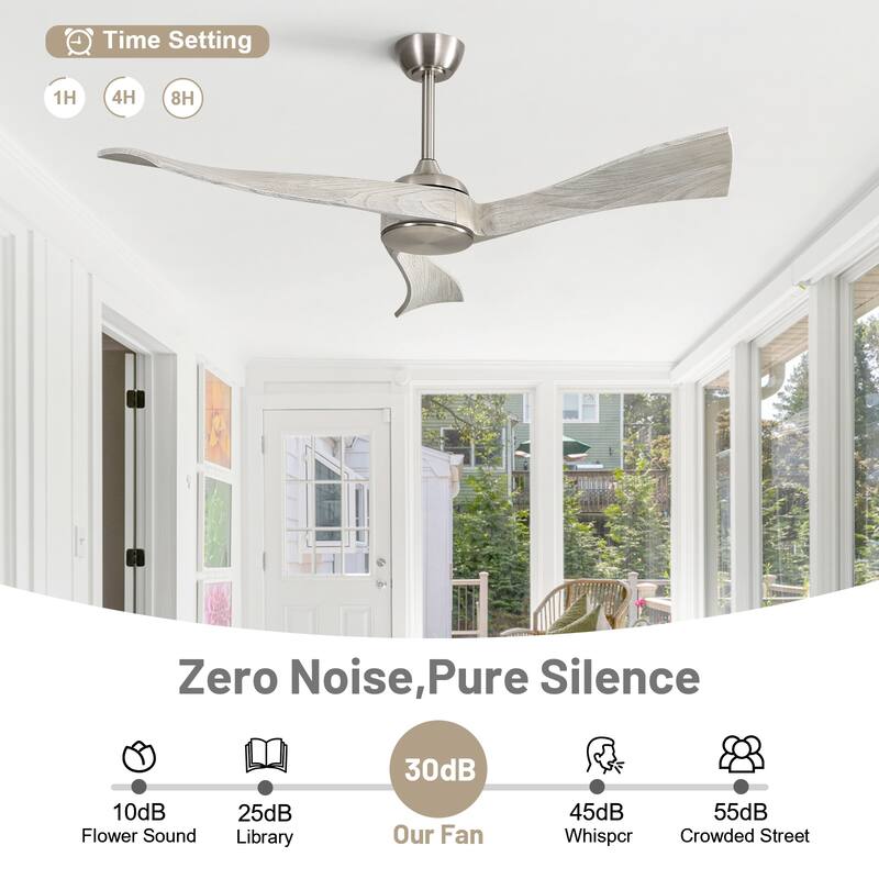 52"Solid Wood Ceiling Fan with Light Optional, 6-Speed Reversible DC Motor and Remote control,Smart Optional