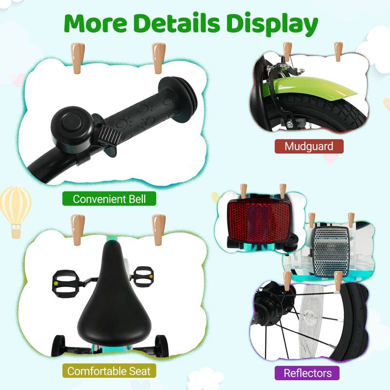 Costway 12”/14”/16”/18” Kids Bike with Training Wheels, Basket, Hand & - See Details