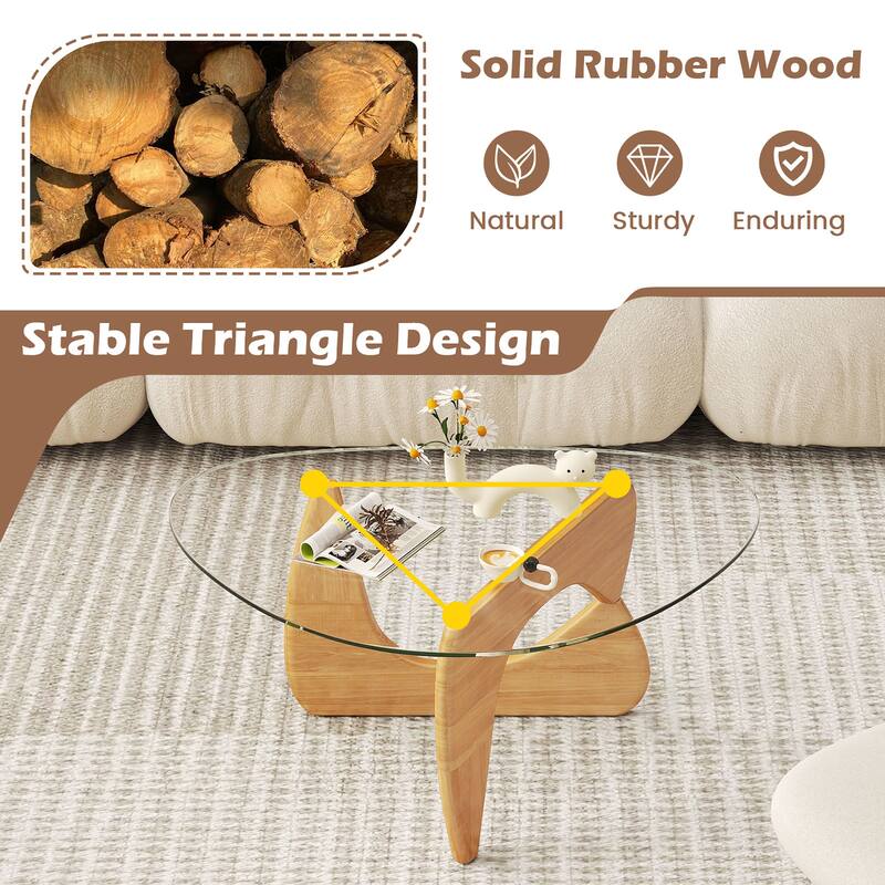 Gymax Triangle Coffee Table w/ Tempered Glass Top & Adjustable Rubber