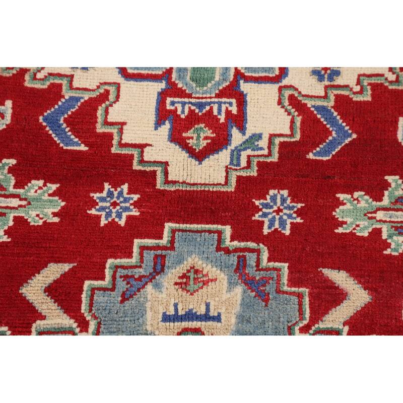 Red Kazak Area Rug Hand-Knotted Oriental Wool Carpet - 4'1" x 5'6"