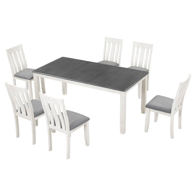 Retro 7-Piece Dining Table Set with Extendable Table and 6 Upholstered Chairs for Elegant Dining