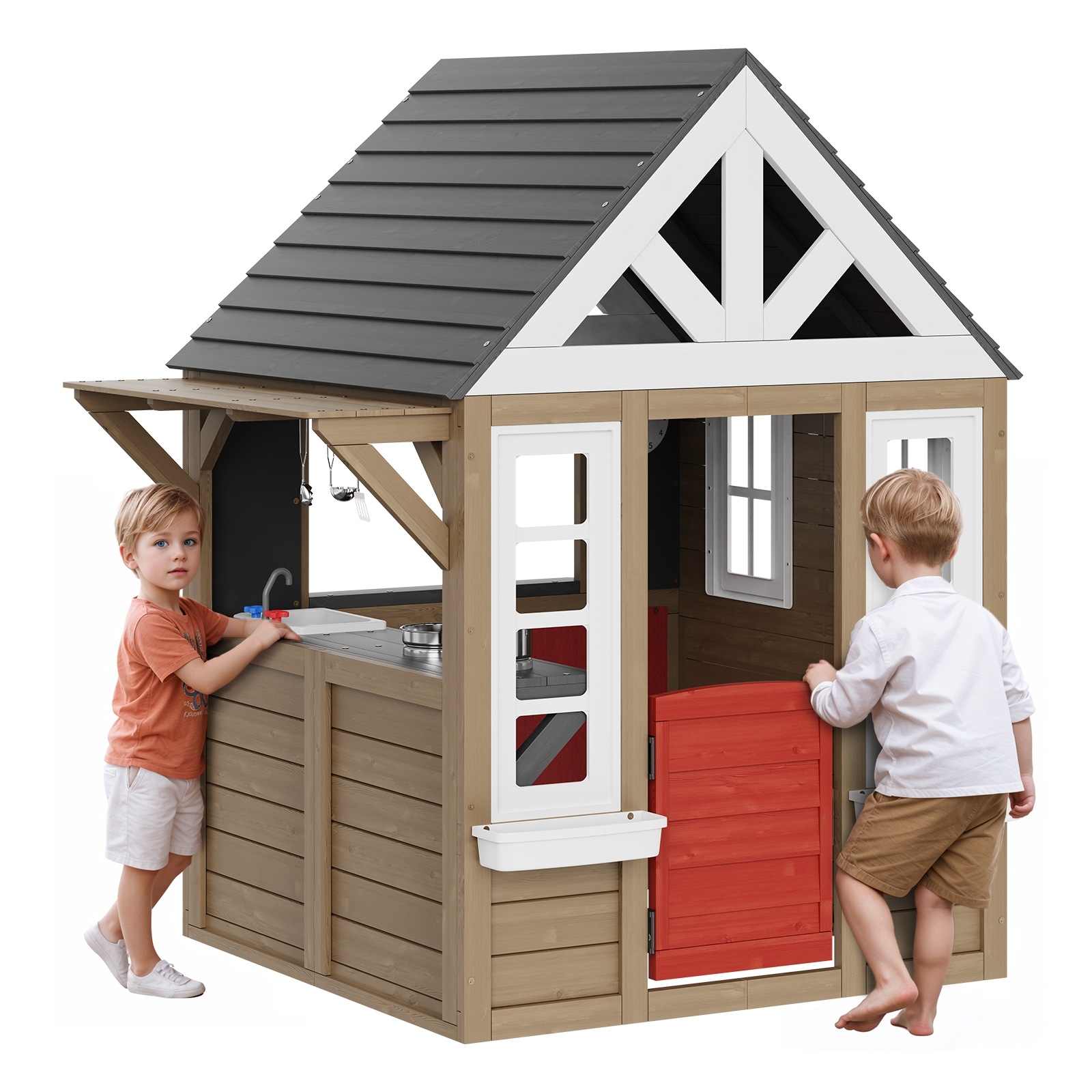 Outdoor Wooden Playhouse, Modern Cedar Playhouse Garden Games