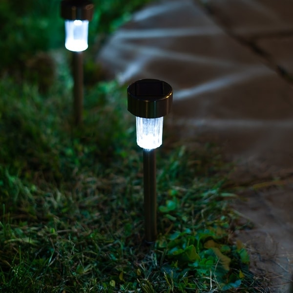 x 2 4 6 8 Set Of Solar Powered LED Stainless Steel Stake Garden Lantern Lights 