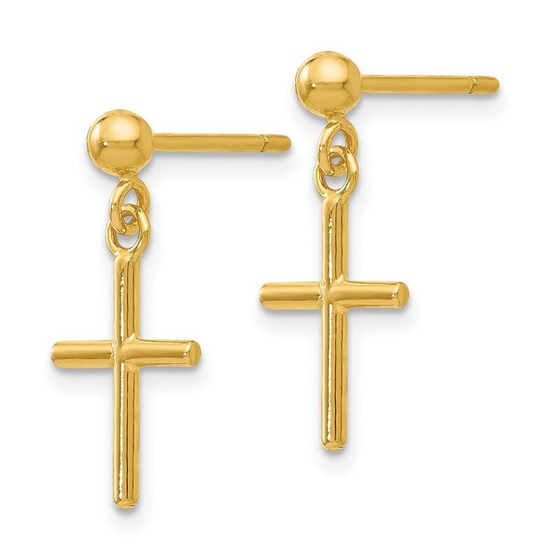 Curata 14k Yellow Gold Polished Cross Post Drop Earrings (7.5mm x 16mm)