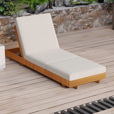 Christopher Knight Home - Kim Lounge Chaise Modern Outdoor Solid Wood Set with Triple-Fold Lounge Cushion