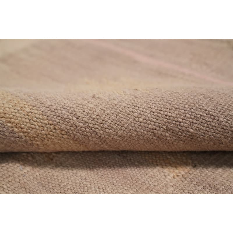 Hand Woven Oriental 100% Wool Carpet Southwestern Tribal Beige & Ivories Kilim Area Rug - 11' 11'' X 9' 1''