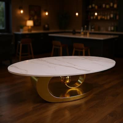 Homy Casa Marble Coffee Table with Sculptural Base Bar