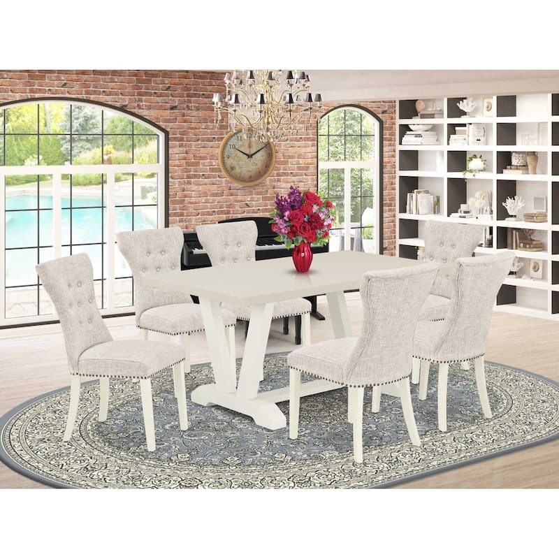 HomeStock 7-Pc Rectangle Natural Oak Finish Solid Wood Top Dining Table with 6 Parson-Chairs