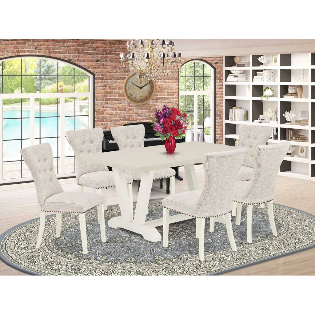 HomeStock 7-Pc Rectangle Natural Oak Finish Solid Wood Top Dining Table with 6 Parson-Chairs