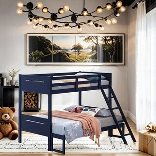 Square Design Twin/Full Wood Bunk Bed with Ladder