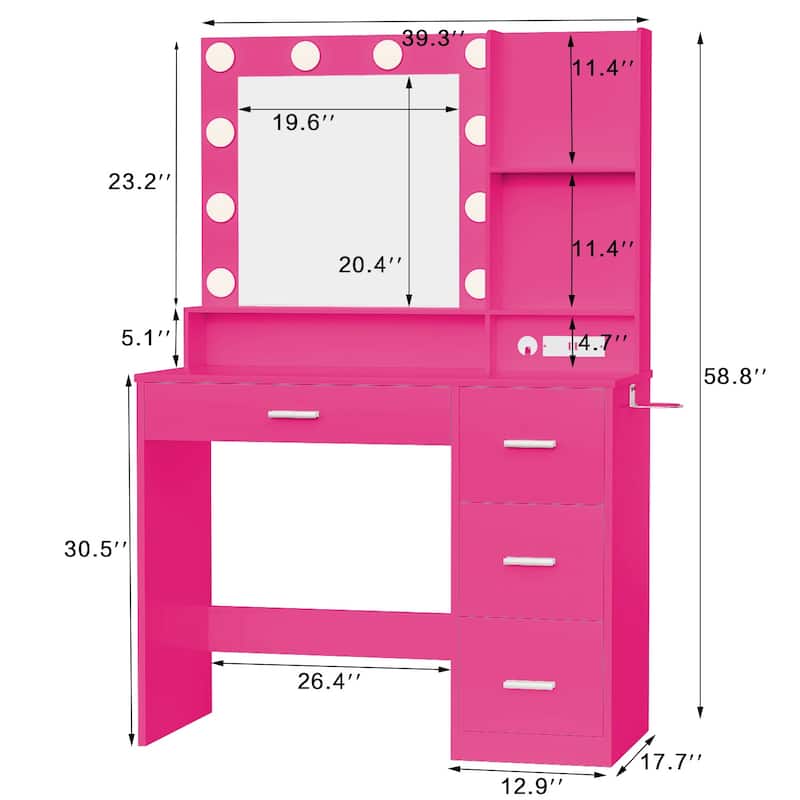 Furniwell Make up Vanity Desk with Lights and Mirror Makeup Vanity Table Set with Drawer and Power Outlet