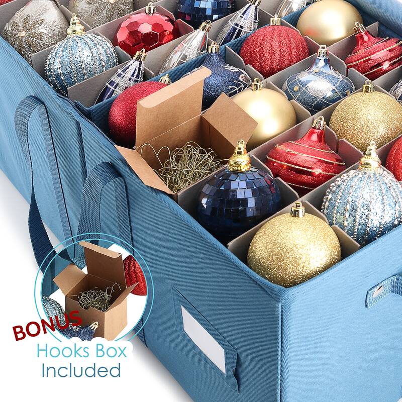 StorageBud Large Christmas Ornament Storage Box with Adjustable Dividers - Ornament Storage Container For 128 Holiday Ornaments
