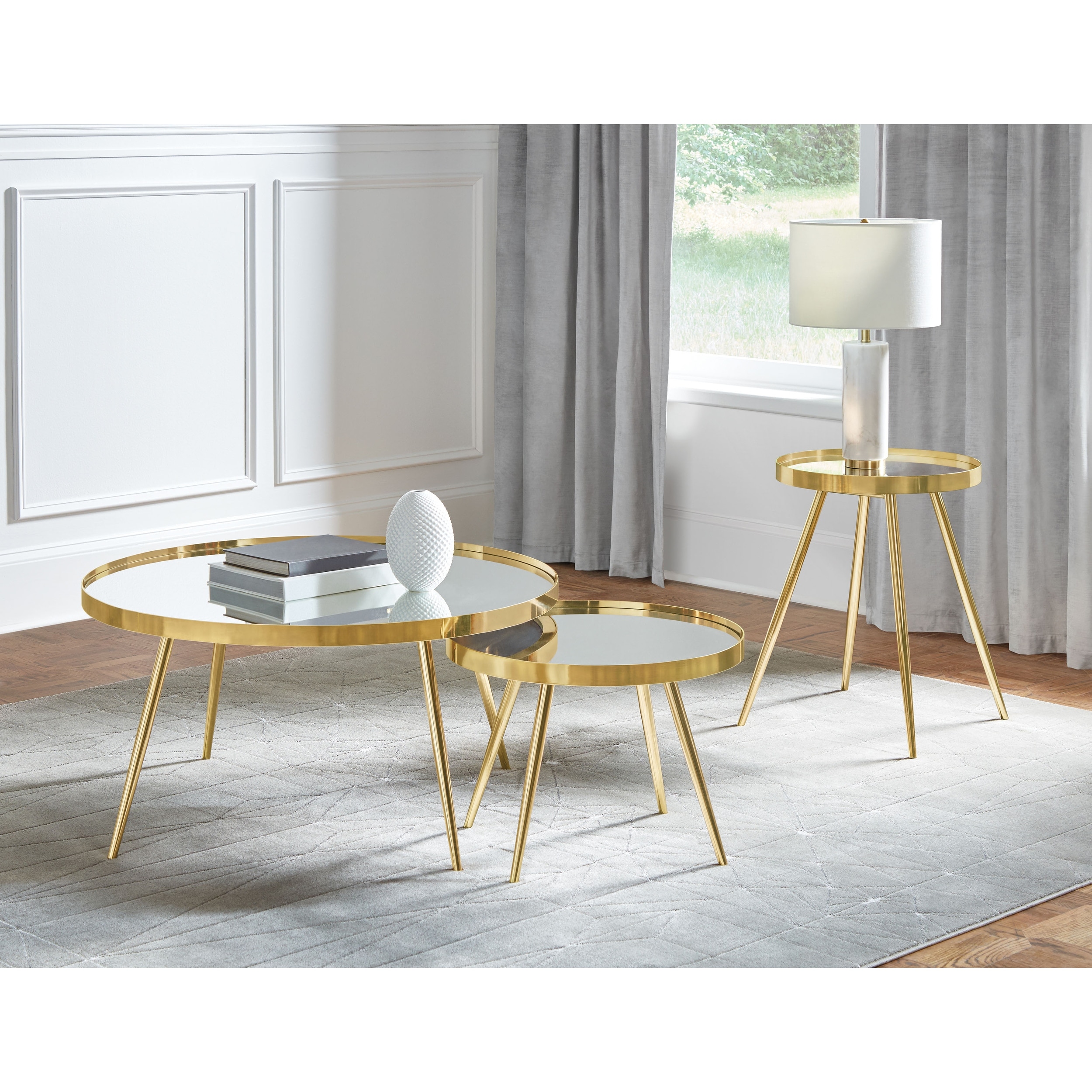 Kaelyn Round Coffee and End Table Set Gold