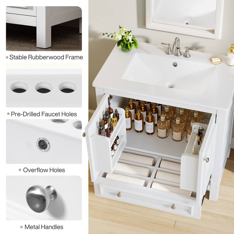 30 Inches Modern Bathroom Vanity Cabinet with Ceramic Basin & 1 Drawer
