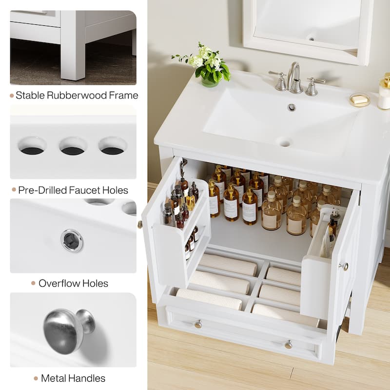 30 Inches Modern Bathroom Vanity with Sink, Vanity Cabinet with Drawer and Door Organizer