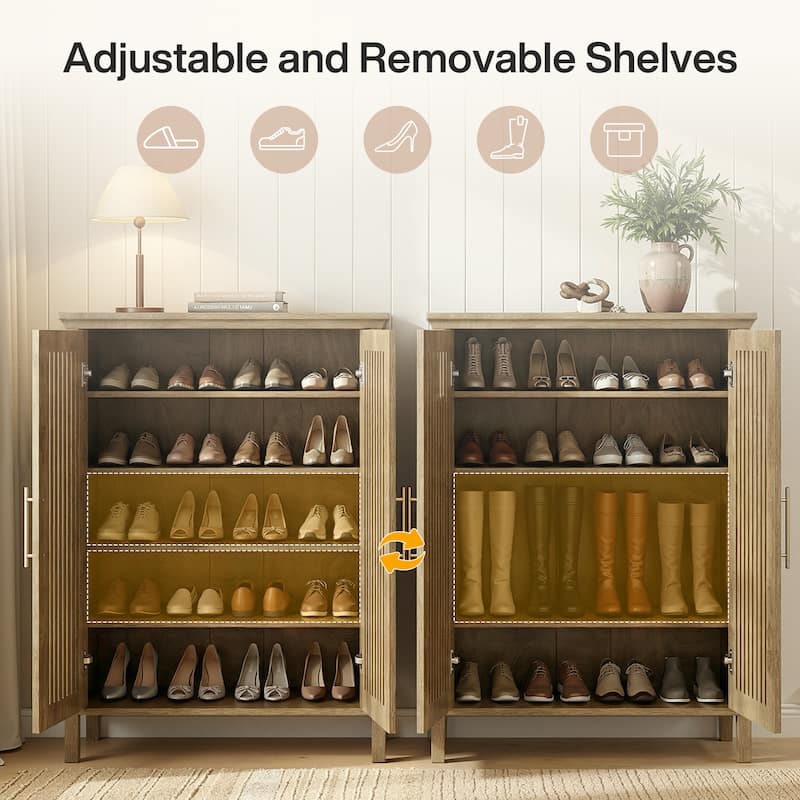 24 Pair Shoe Storage Cabinet With Door And Adjustable Shelves - 5-TIER