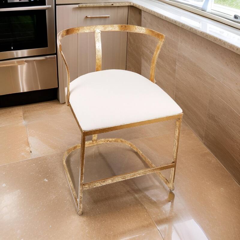20 Inch Curved Accent Chair, Padded Seat, Open Metal Frame, Gold, White
