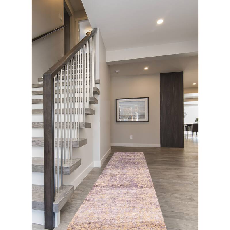 ECARPETGALLERY Hand-knotted Legacy Purple Silk, Wool Rug - 2'6 x 12'2