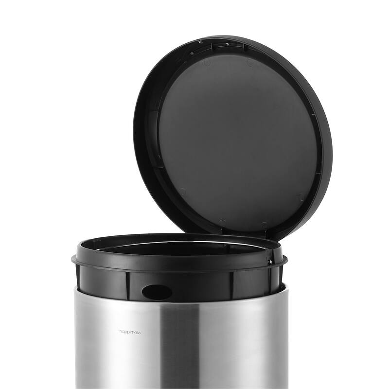 happimess Oscar Round 8-Gallon Step-Open Trash Can with FREE Mini Trash Can, Stainless Steel/Black