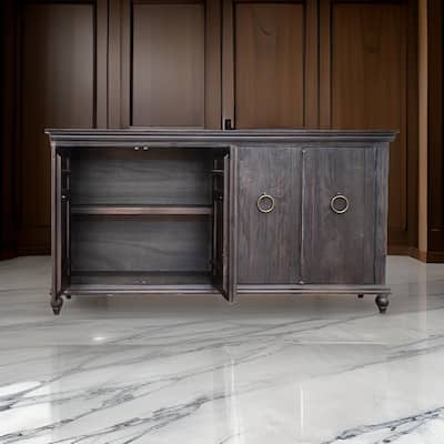 Cip 73 Inch 4 Door Console Table with Fixed Shelf Charcoal Gray Pine Wood