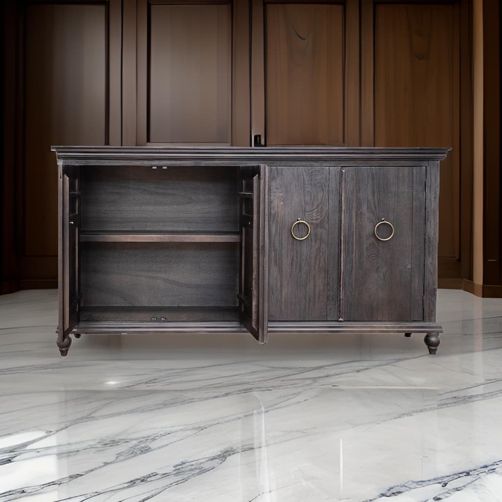 Cip 73 Inch 4 Door Console Table with Fixed Shelf Charcoal Gray Pine Wood